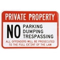 thumbnail image 1 of Aluminum Sign, Legend Private Property No Parking Dumping Trespassing, 8" X 12" inch, Black/Red on White, 1 of 5