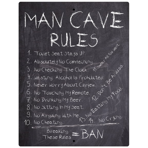 Aluminum Sign Man Cave 14 Rules Chalkboard List by Flag Emotes
