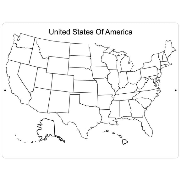 Aluminum Sign - United States Of America Black & White Map - 12" x 9"