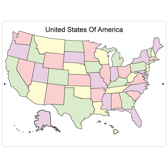 Aluminum Sign - United States Of America Color Map - 12" x 9"