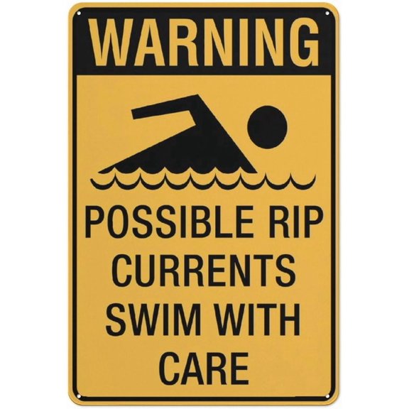 Aluminum Sign Warning Rip Currents Swim With Care 8"x12" Weatherproof