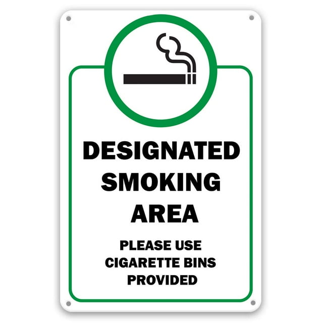 Aluminum Sign of Designated Smoking Area | 12 x 18 | High Visibility ...