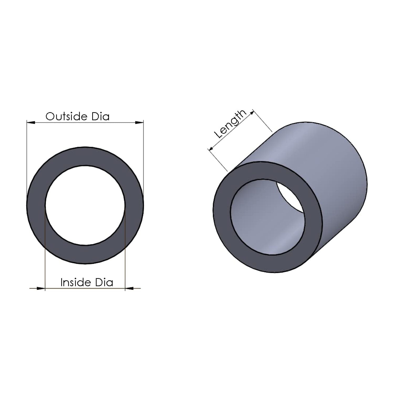 Aluminum Spacer 7/16" OD X 1/4" ID - Choose Your Length, Round Unthreaded Standoff For 1/4" Or M6 Bolts