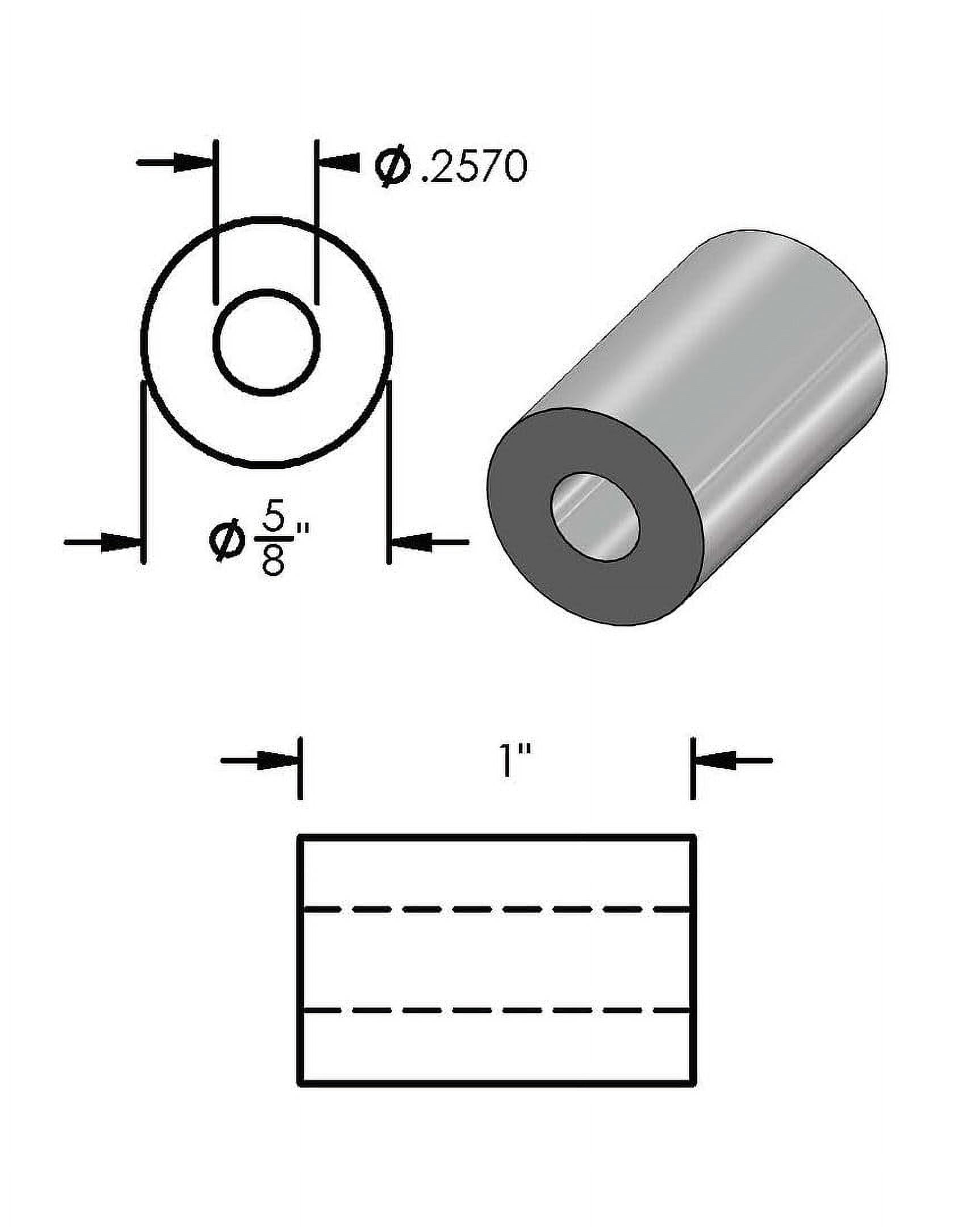25 Entretoises Nylon 66 Naturel - Diamètre Extérieur 5/8", Intérieur 0.252", Longueur 1/2" - Pour Vis 1/4" - Fabriqué Aux USA