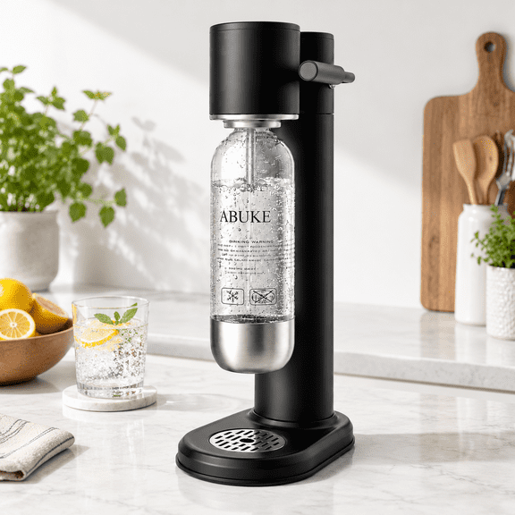 Aluminum Sparkling Water Maker with Lever Handle, Metal Body, and PET Bottle