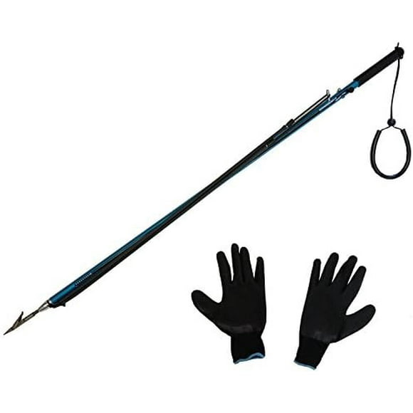 Aluminum Speargun with Gloves - Lightweight Anti-Corrosion Spearfishing Harpoon, Ambidextrous Design, 6mm Thread, Triple Safety, Easy to Carry, Versatile Performance (104cm Long, Blue)
