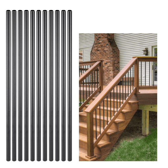 Aluminum Stair Balusters 51 Pack, 26 Inch Metal Spindles - Black Deck Railing for Stairs, Porch, Patio, Fence - 3/4" Round Waterproof Railing Caps & Screws Included