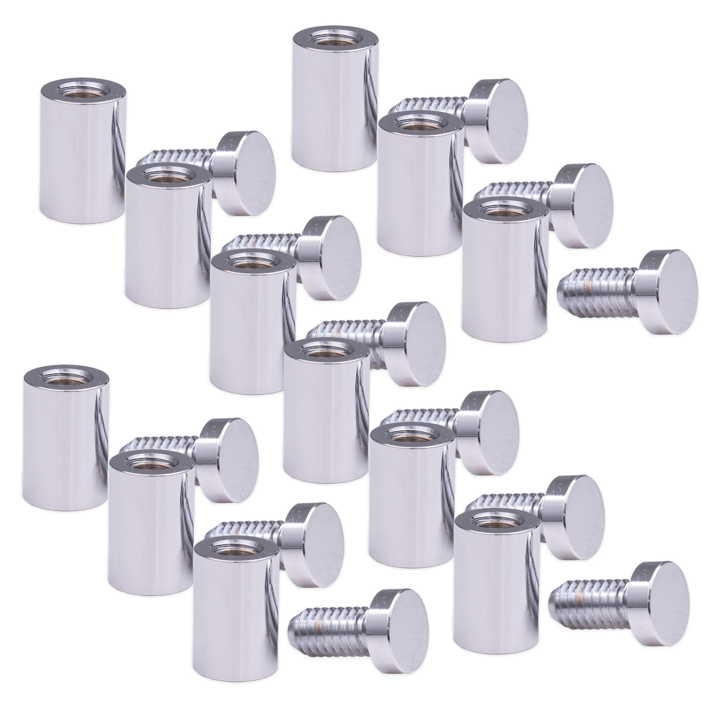 Aluminum Standoffs – Screws & Anchors – 1/2" x 1/2" Economical Sign Mounting Hardware for Interior Signs, Awards, Glass, Metal, or Acrylic Panels & Wall Spacer Kit (Polished Silver, Case of 12)