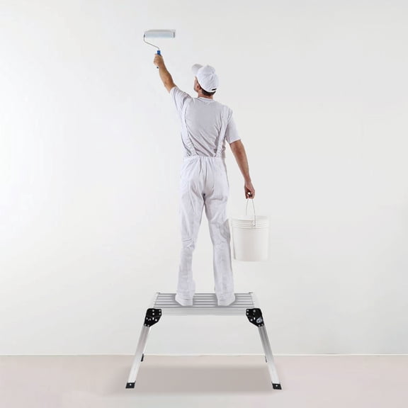 Aluminum Step Stool with Non-Slip Surface, Folding Work Platform, 330 lbs Capacity Drywall Ladder Portable Work Bench for Home Garage  Silver