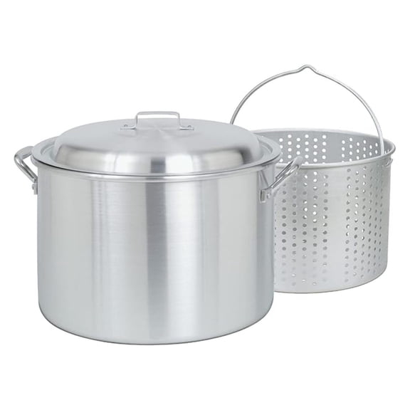 Aluminum Stockpot 20 Quart with Basket - Heavy Duty Stock Pot for Boiling, Canning & Deep Frying - Vented Lid & Riveted Handles - 13.375in Diameter