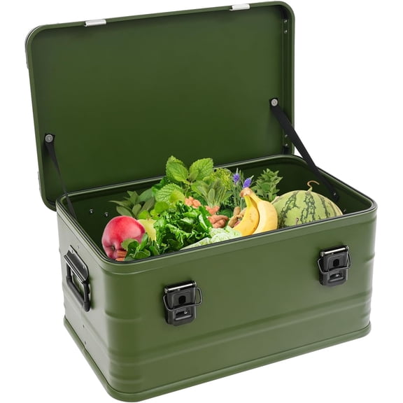 Aluminum Storage Box, 30/50/80L Overland Heavy Duty Metal Cargo Case Camping Storage Box Stackable Trunk Organizer with Handle Lid for Logistics Transportation (Green, 50L/13.2gal,22.6*14.8*10.7in)