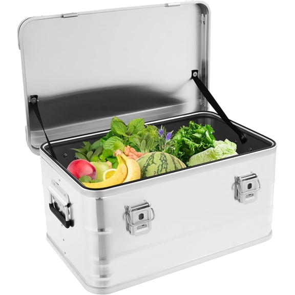 Aluminum Storage Box, 30/50/80L Overland Heavy Duty Metal Cargo Case Camping Storage Box Stackable Trunk Organizer with Handle Lid for Logistics Transportation (Silver, 50L/13.2gal,22.6*14.8*10.7in)