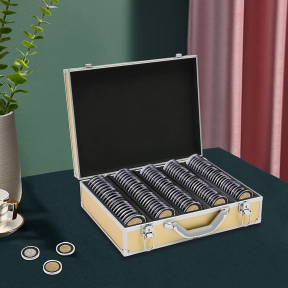 Aluminum Storage Box Case for Slab 100 Coin Holders Storage & Display Case Gold