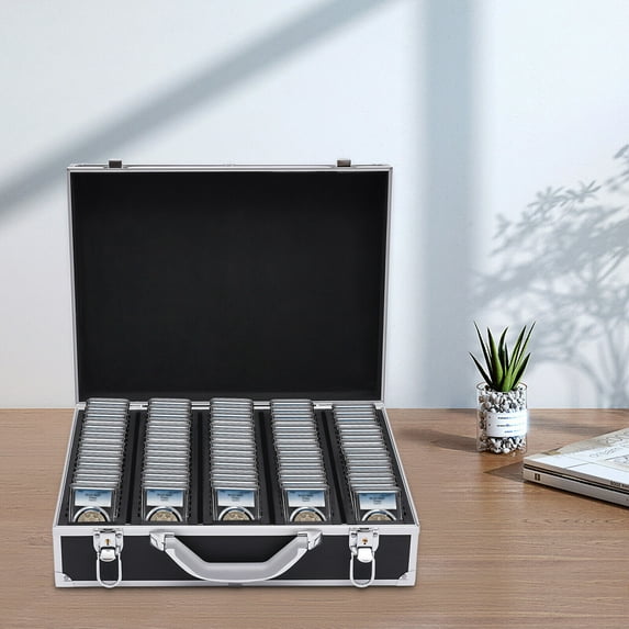Aluminum Storage Box Coin Collectible Case for Slab Coin Holders with Handle Black