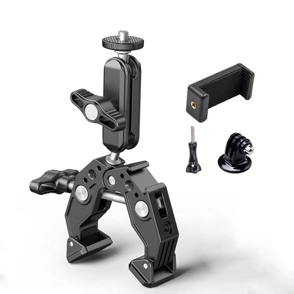 Aluminum Super Clamp with Double Ball Head Magic Arm, 1/4"-20 Thread Mount for DSLR Camera, Monitor, LED Light, GoPro Hero & Smartphones