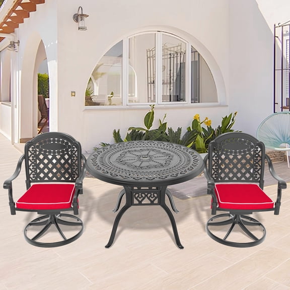 Aluminum Table and Swivel Chair Set | Suitable for Outdoor Garden Use | High-Temperature Polyester Powder Coating | Comfortable Seating with Wide Armrests