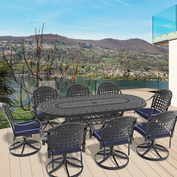 Aluminum Table & Swivel Chairs - Wide Armrests - Outdoor Gathering - Easy to Assemble