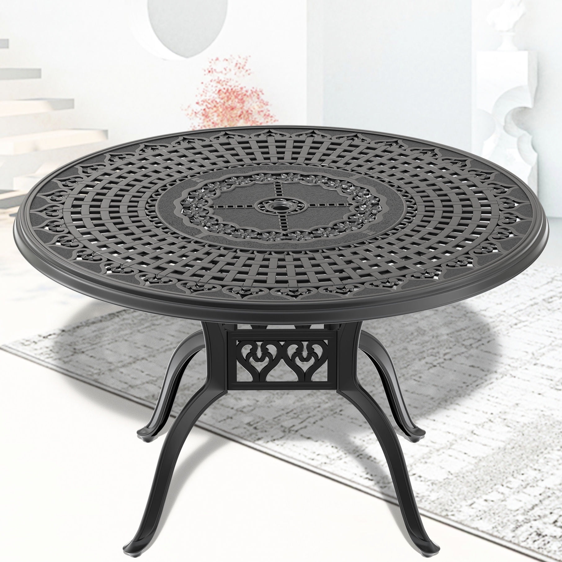 Aluminum Table with Rectangular Patterns+6 Seating Design