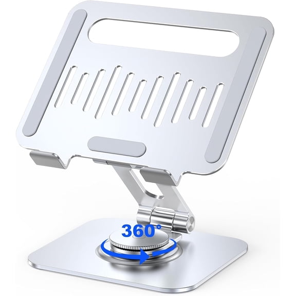 Aluminum Tablet Stand, 360 Rotating iPad Holder Fits 4-13" | Foldable adjustable design, compatible for iPad Pro/Air/Mini, Surface Pro, Samsung Galaxy Tab, Kindle, silver
