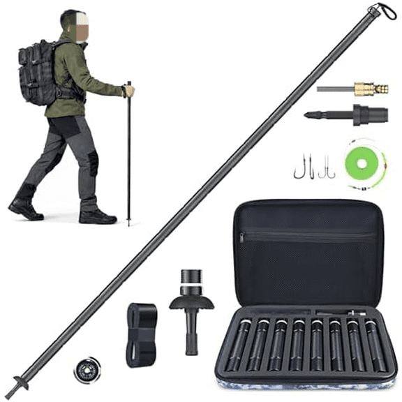 Aluminum Tactical Hiking Stick, 8-Section Adjustable Walking Staff with Accessory Storage, Modular Trekking Pole Kit for Hiking & Camping$$Sport & Recreation Other