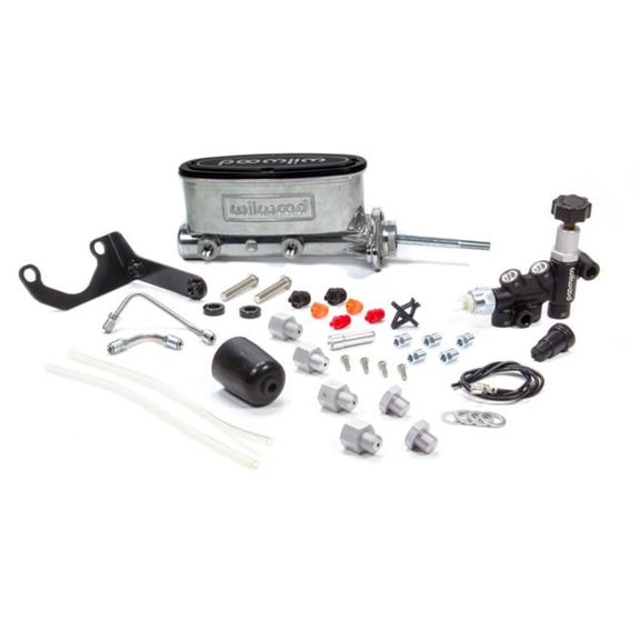 Aluminum Tandem Master Cylinder Kit with Bracket & Proportioning Valve - 0.87 in. Bore - Polished