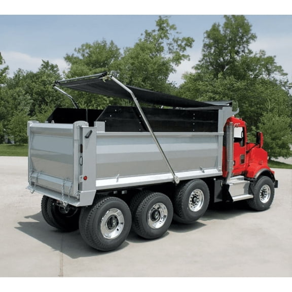 Aluminum Tarp Arm Kit with 5'6"x14' Mesh Tarp Cover with 5 Inch 18Oz Double Pocket for 4-Spring Electric Dump Truck Flip Tarp System Up To 24' Bed
