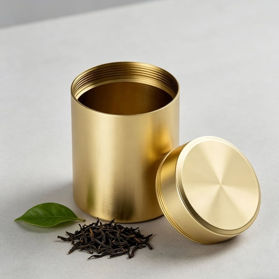 Aluminum Tea Canister, Portable Storage Tin, Travel Small Tea Container, Gold
