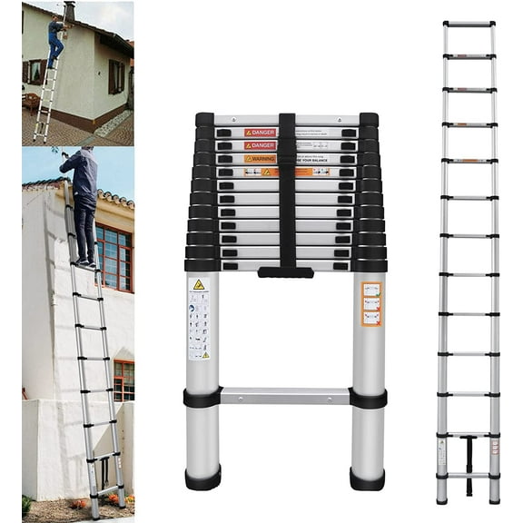 Aluminum Telescoping Ladder 16FT, Collapsible Extension Ladder for Attic, RV, Outdoor & Household Use, 330lb Capacity
