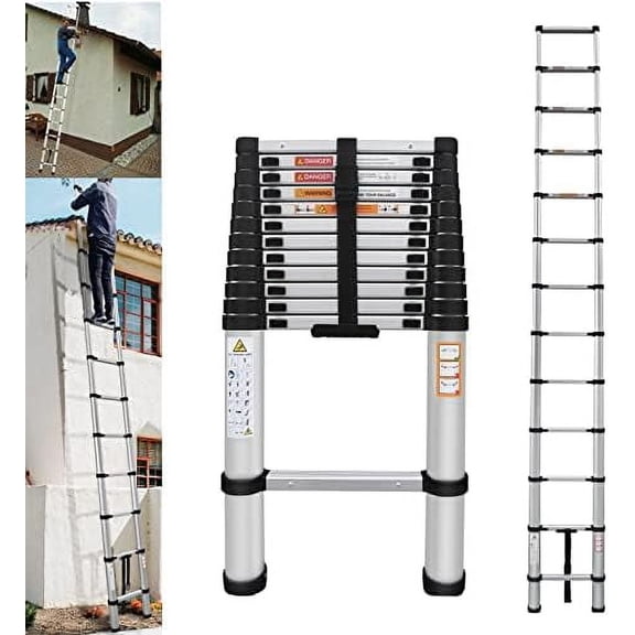 Aluminum Telescoping Ladder 16FT, Collapsible Extension Ladder for Attic, RV, Outdoor & Household Use, 330lb Capacity