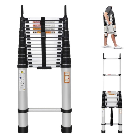 Aluminum Telescoping Ladder 20.3FT Straight Extension Ladder with 2 Hooks, Weight 36lbs Portable Folding Ladder, 330lbs Max Load Adjustable Height for Indoor Outdoor RV Home Office