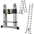thumbnail image 1 of Aluminum Telescoping Ladder A-Frame 2 in 1 Versatility Ladder - As 6 FT Herringbone Ladder or 12FT Standard Type Ladder, Multi-Purpose Folding Ladders for Home, Roof, Rv, with Ladder Stabilizer Bar, 1 of 7