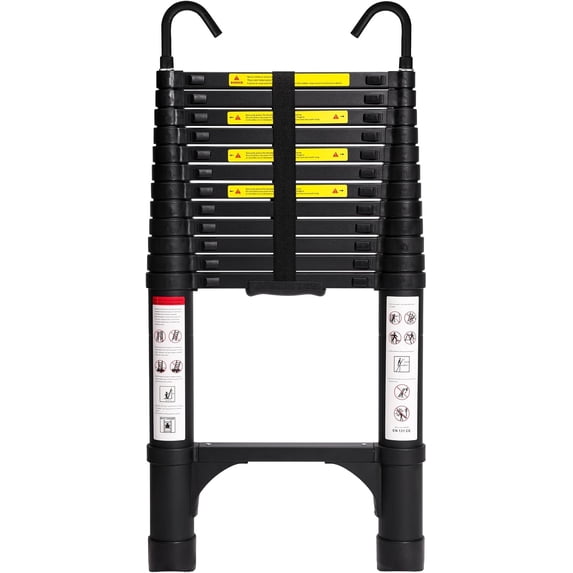 Aluminum Telescoping Ladder Lightweight Multi-Purpose Extension with Triangle Stabilizers Heavy Duty Capacity for Home RV and Outdoor Work