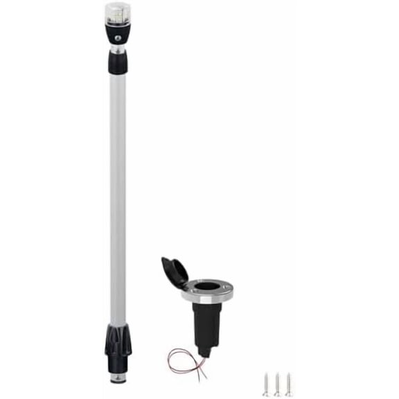 Aluminum Telescoping Stern/Anchor Light,All-Round LED Navigation,10-30VDC,28-43 Inches, Removable Plug-in Base,for Pontoon and Boats