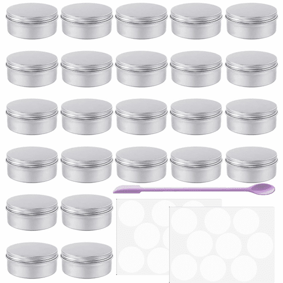Aluminum Tin Cans, 24pcs 3oz Metal Round Containers Screw Lid Empty Storage Travel Tin Jars for Candles, Salve, Cosmetics, Spice