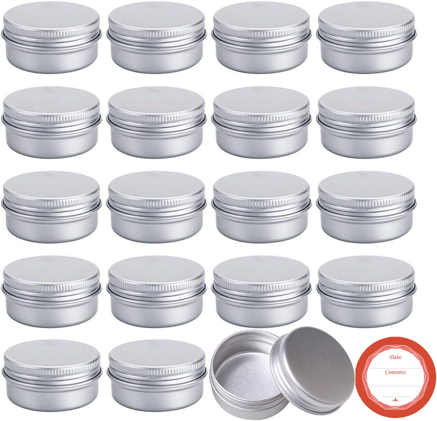 Aluminum Tin Cans, Bexikou 24Pcs 2 Oz Refillable Containers Metal Round Tins Small Tin with Screw Lid Containers Empty Travel Tins for Candles, Salve, Cosmetics, Christmas Decorations