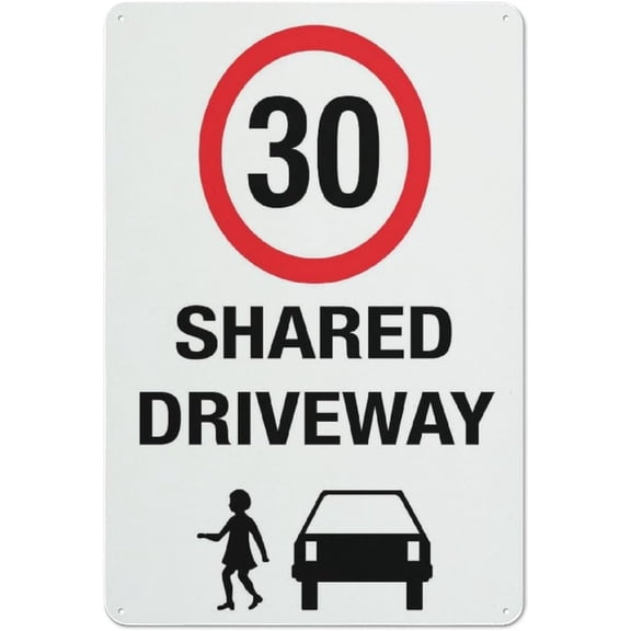 Aluminum Tin Sign Shared Driveway 30Km Speed Limit 8"x12" - Funny Pool Wall Decor Art - Shared Driveway Speed Marker