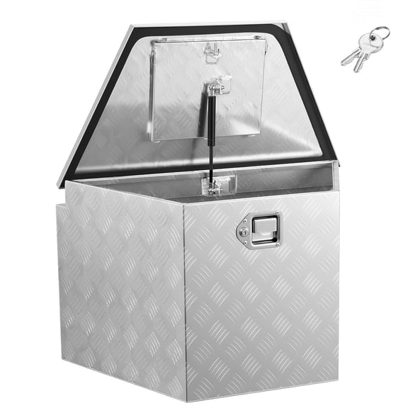 Aluminum Trailer Tongue Box 33 x 19 x 18 Inch Heavy Duty Storage Organizer with Lock and Keys Utility Tool Chest for Pickup Truck Bed RV SUV Off-Road Vehicle Silver