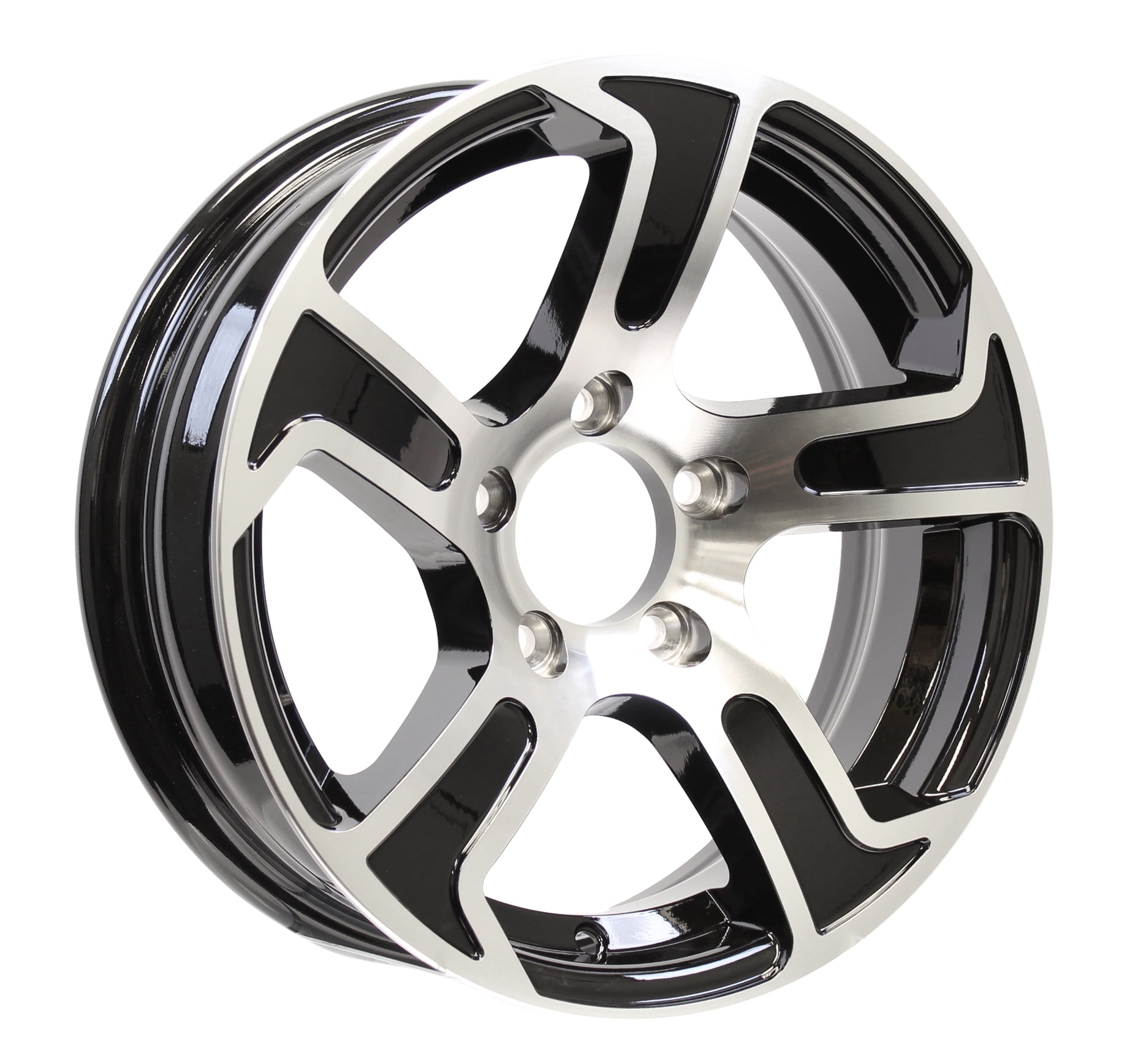 Aluminum Trailer Wheel 15X5 15 Inch Rim Black and Machined 5 Lug