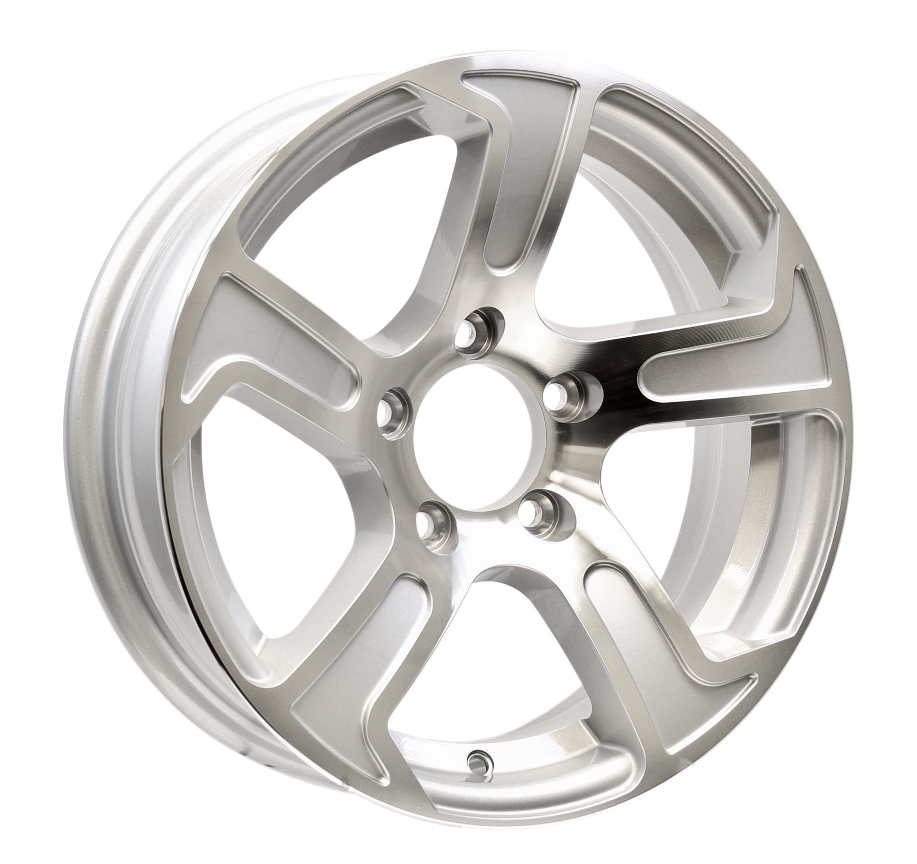 15 Inch Aluminum Trailer Wheel Silver Machined 5 Lug Rim with Max
