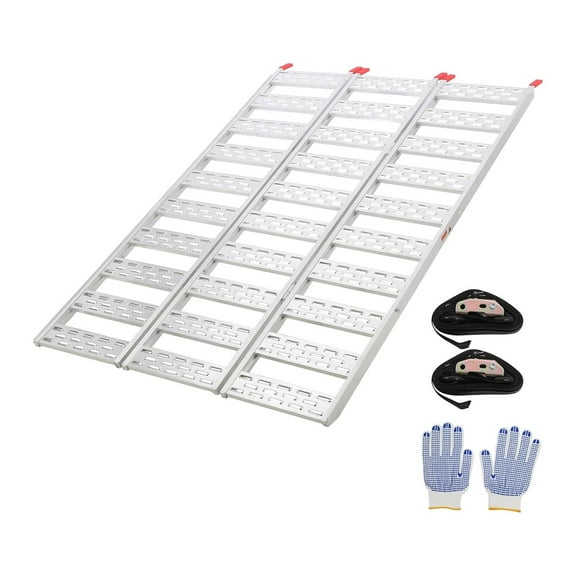 Aluminum Tri-Fold Ramp with Treads, 1500 lbs ATV Ramp Folding Ramp for Truck Bed, Vehicle Loading Ramp for Motorcycle, ATV/UTV, Trailer, Tractor, Lawnmower, Snow Blower, 76" L x 50" W