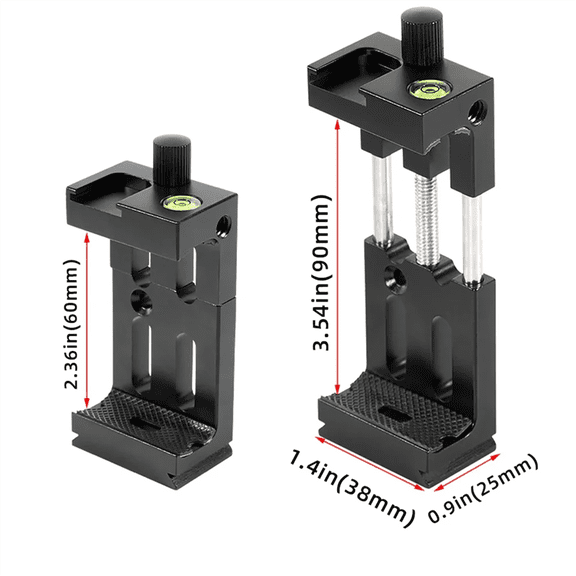 Aluminum Tripod Bracket Mobile Phone Holder Clip with Spirit Level and Cold Shoe Mount for Phone Flashlight