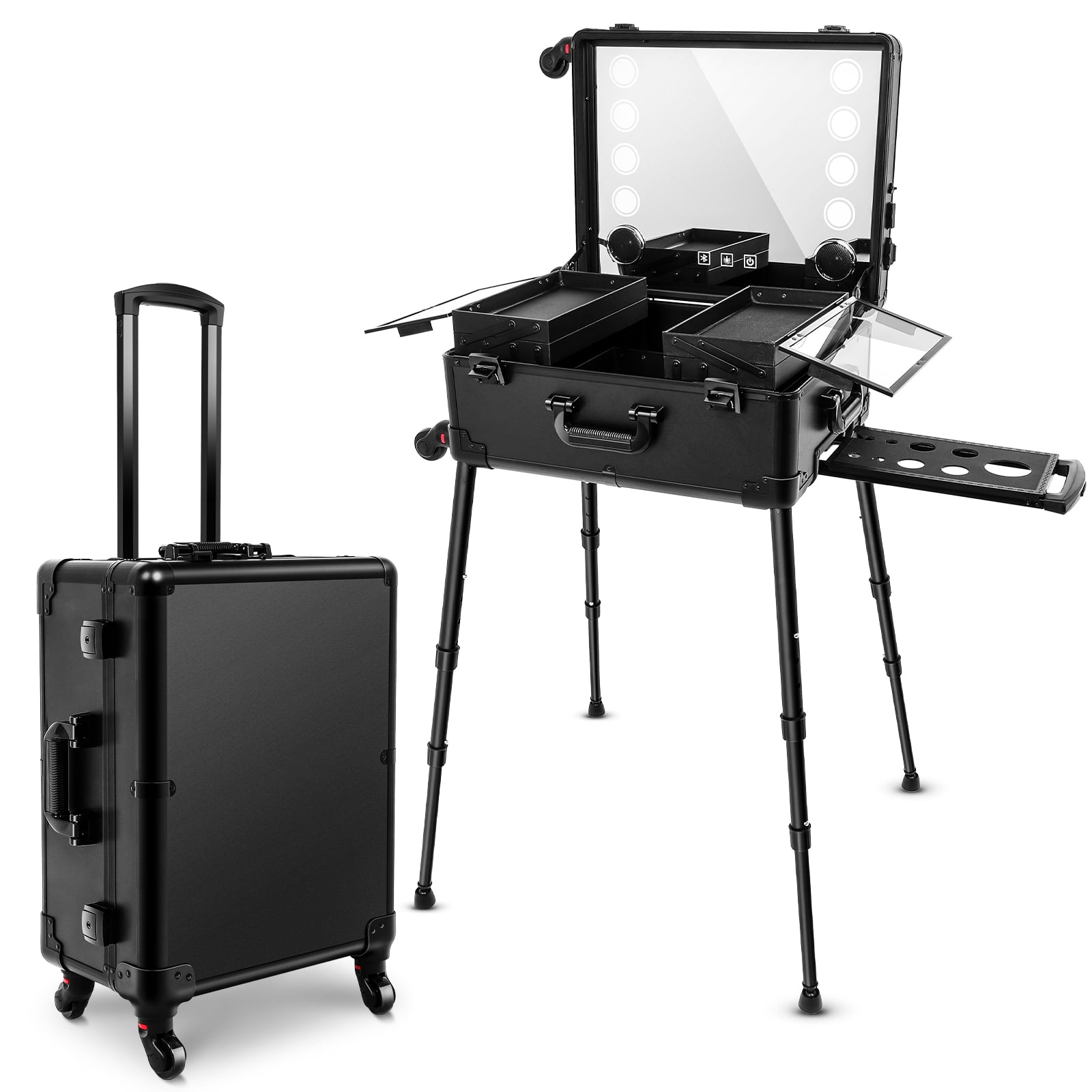 Aluminum Trolley Makeup Train Case with 8 LED Light 21'' Rolling
