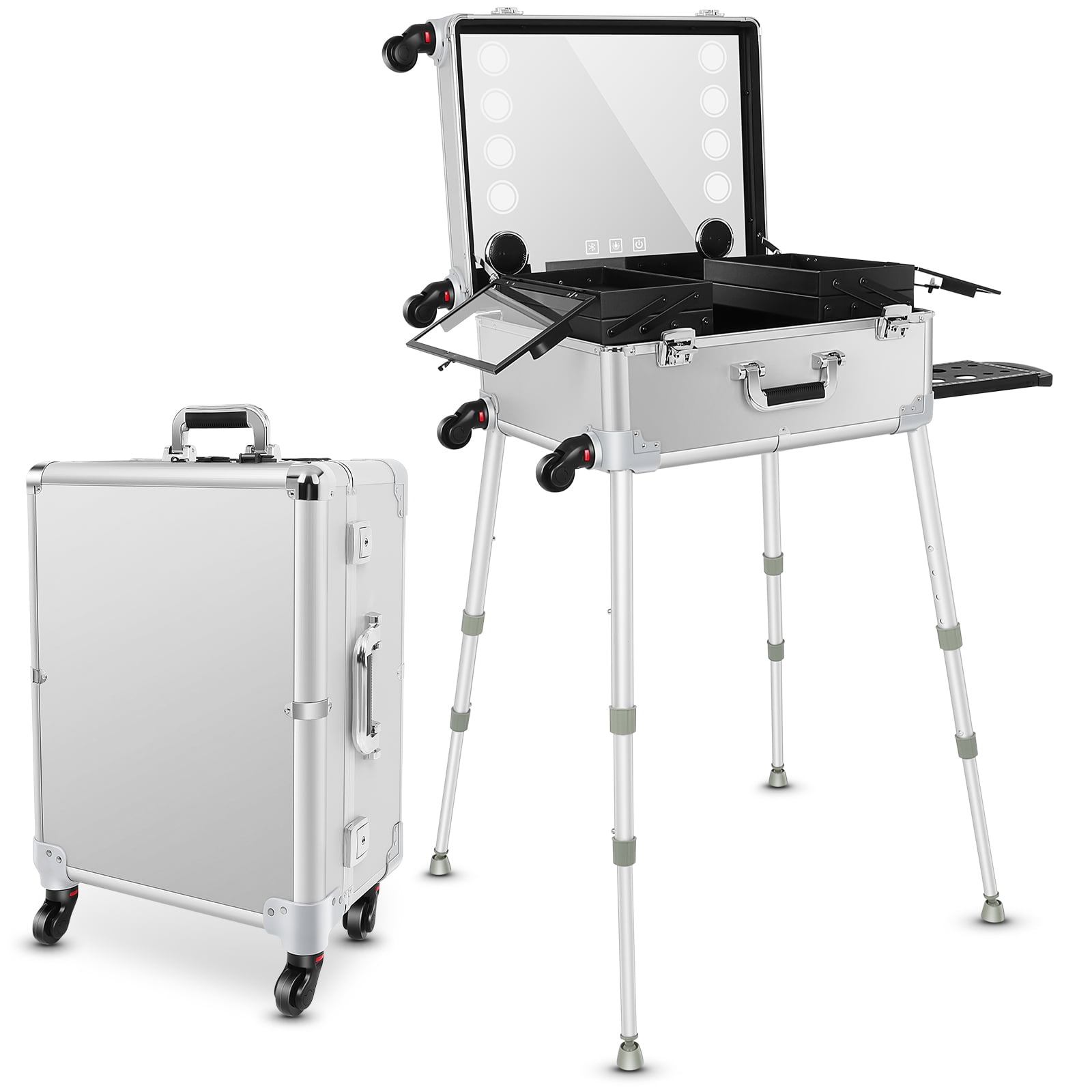 Estuche de Maquillaje 21'' con Carrito de Aluminio y Luz LED
