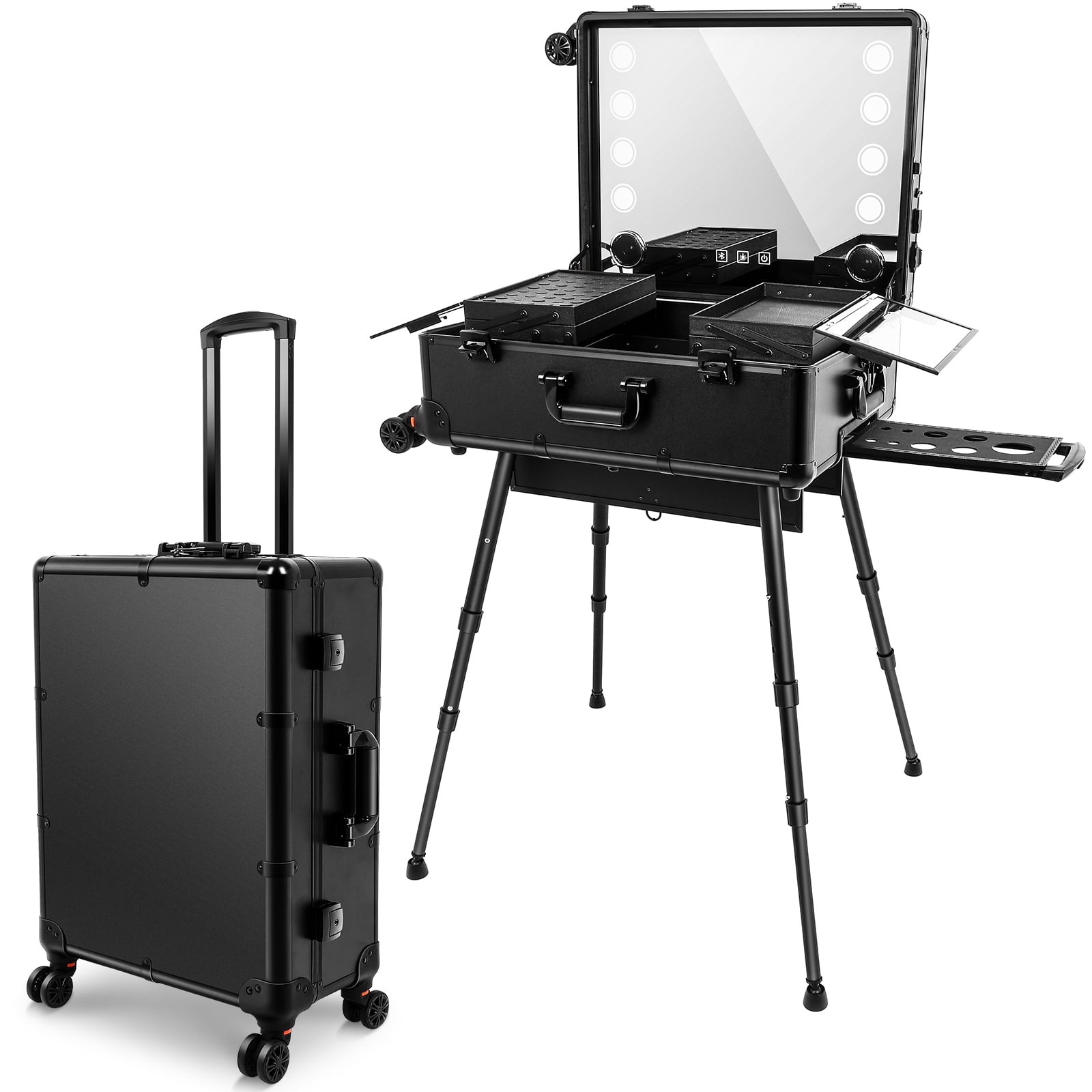 Aluminum Trolley Makeup Train Case with LED Light Professional Cosmetic