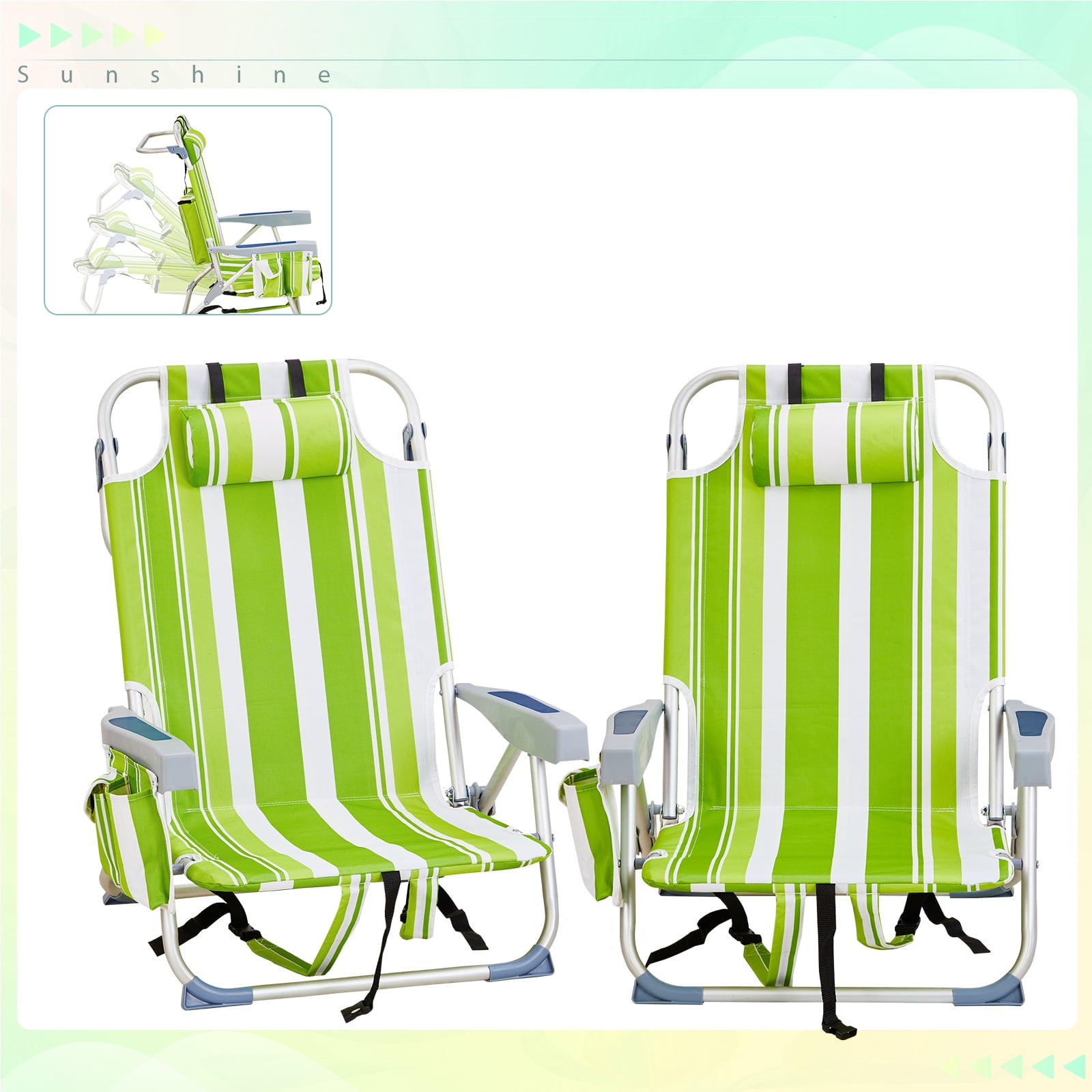Aluminum Tube Bearing 100kg Beach Chair Green Stripes, 63*65*82cm