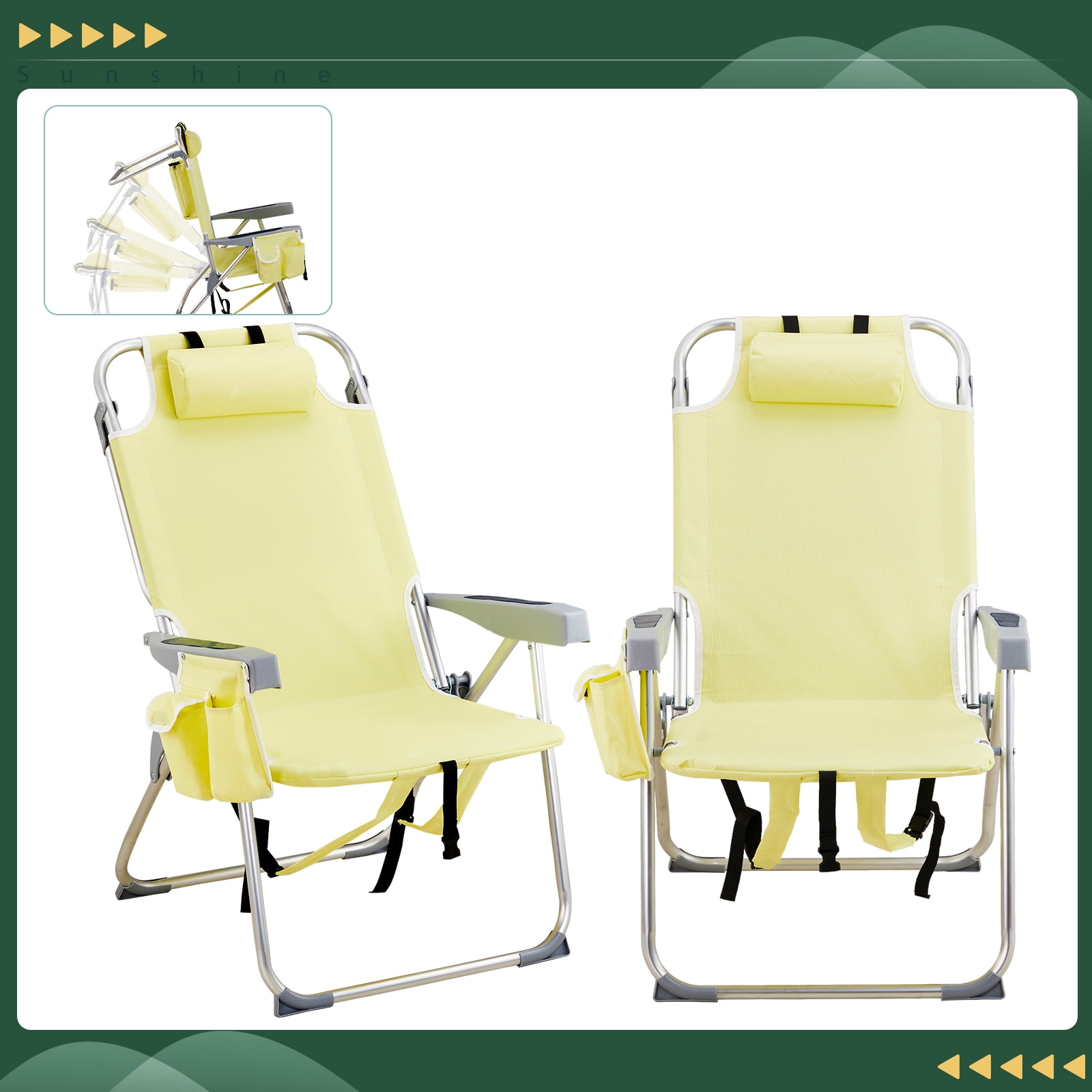 Aluminum Tube Bearing 100kg Beach Chair Yellow, 63*70*99cm