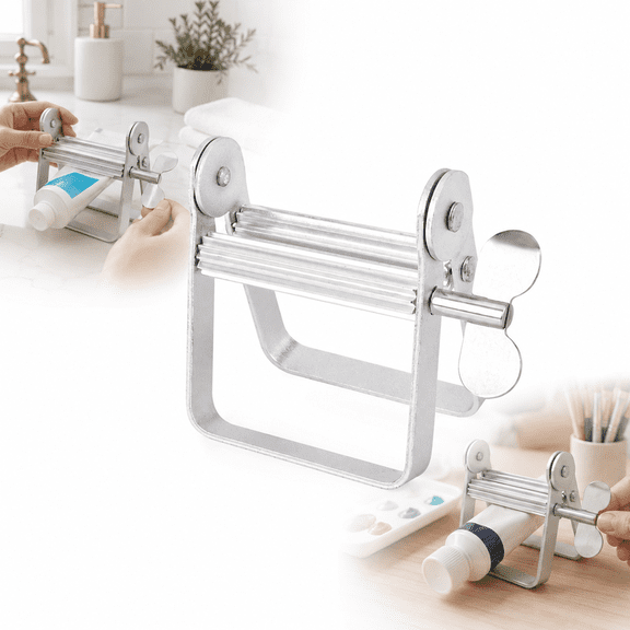 Aluminum Tube Squeezer, Manual Toothpaste Tube Wringer with Crank Handle, Reusable Metal Tube Roller for Toothpaste, Cream, Hair Color and Paint, Silver