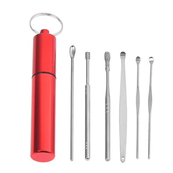 Aluminum Tube Style B, Red, Multi-Function Stainless Steel Ear Pick Set 6-Piece, 1 Setinnovative Spring Ear Wax Cleaner Tool Set,Stainless Steel Ear Cleansing Tool,Ear Curette Earw Makeup Organizers