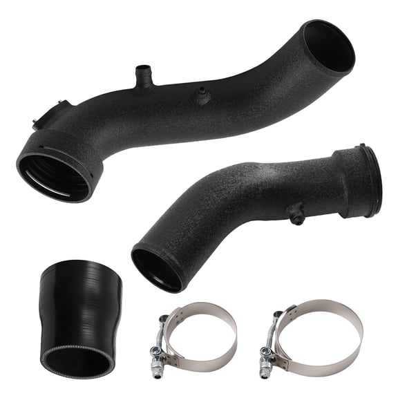 Aluminum Turbo Air Intake Charge Pipe for BMW M2 M235i 335i 435i N55 F20 F30 F31 2012-2016, Black Mandrel Bent Pipe with 1/8 NPT Bungs & Silicone Boot, SKU 37224698, RWD Only