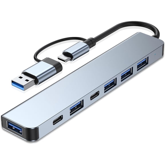 Aluminum USB C & Hub 7-in-1 with 3.0, USB-C Ports for PC/Laptops/MacBook Pro/Air/iMac/iPad and More Devices